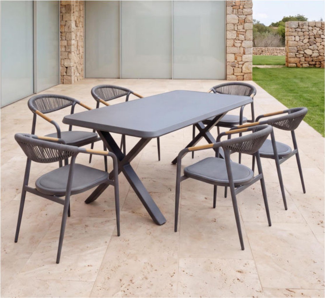 Rope-Back Chair & Teak-Top Dining Set – 6 Seater — view 2