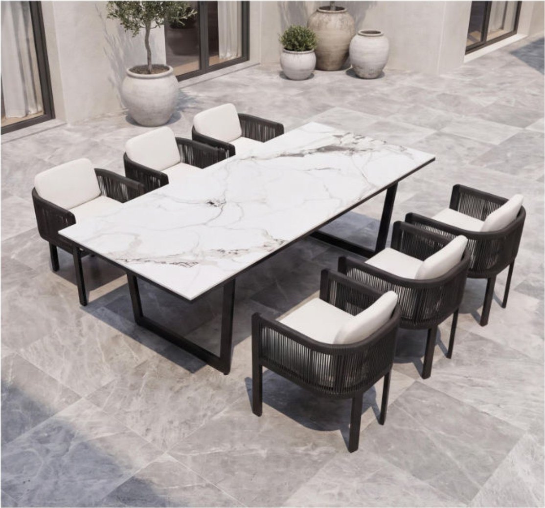 Sintered-Stone Top Dining Set with Rope Chairs – 8 Seater — view 2