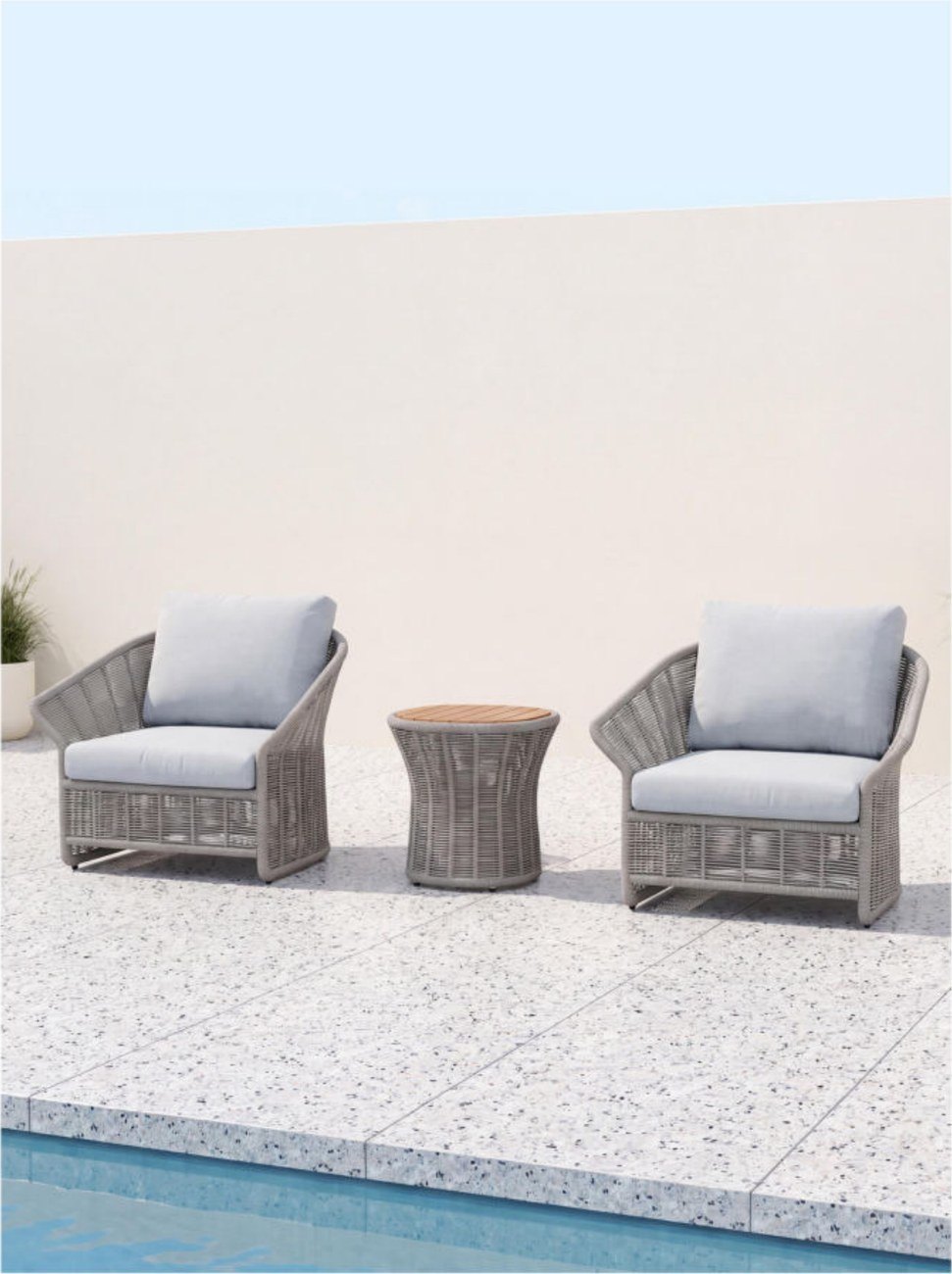 Rope-Weave Aluminium Sofa Set with Teak-Top Tables — view 2