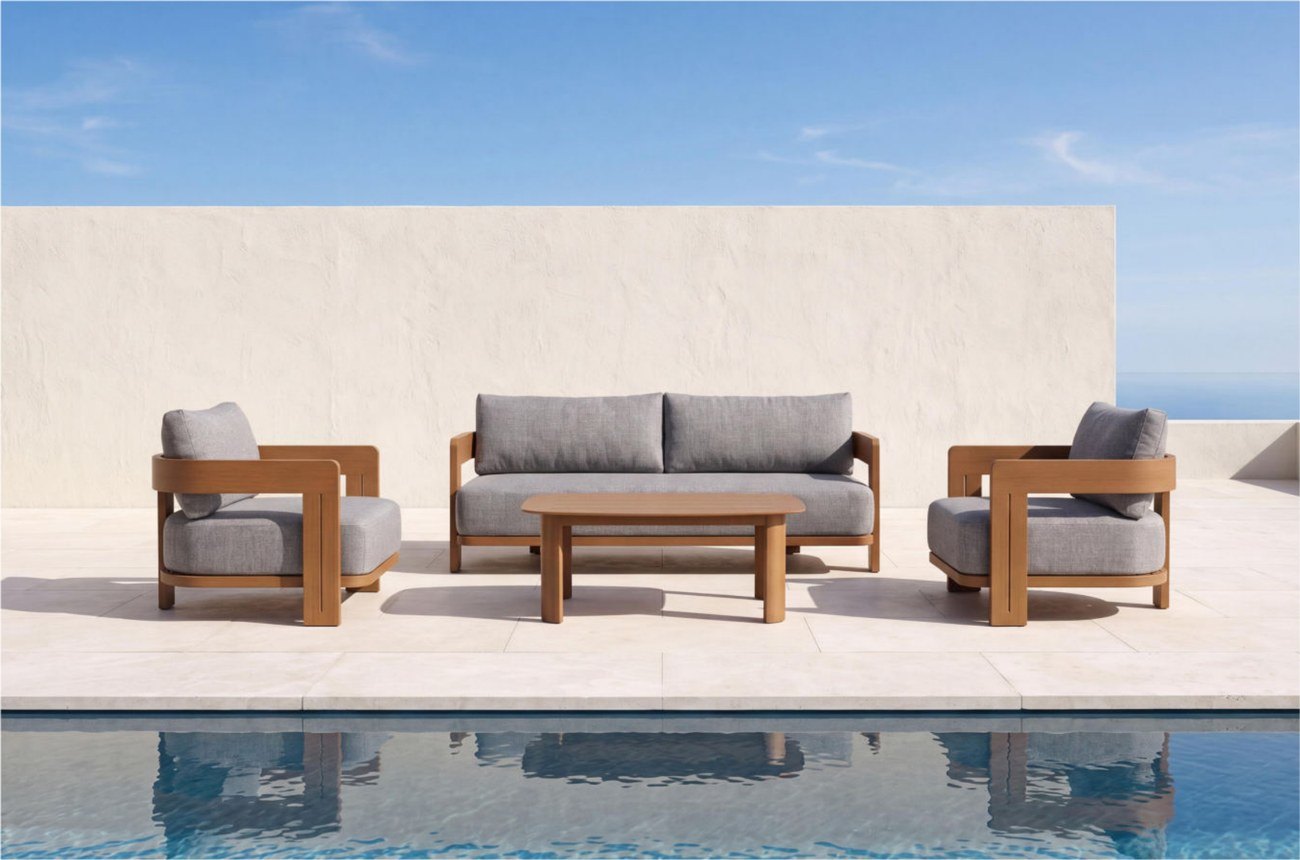 Aluminium & Teak A-Frame Sofa Set