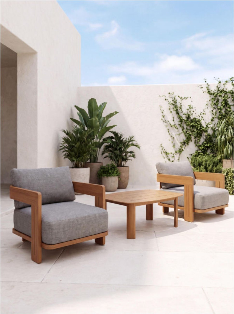 Aluminium & Teak A-Frame Sofa Set — view 2