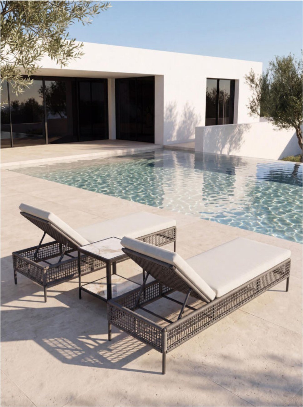 Aluminium Sun Lounger with Cushion & Side Table