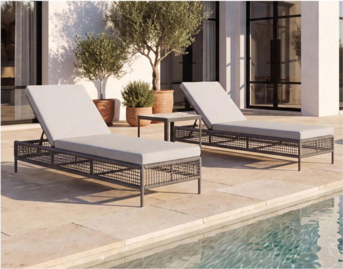 Aluminium Sun Lounger with Cushion & Side Table — view 2