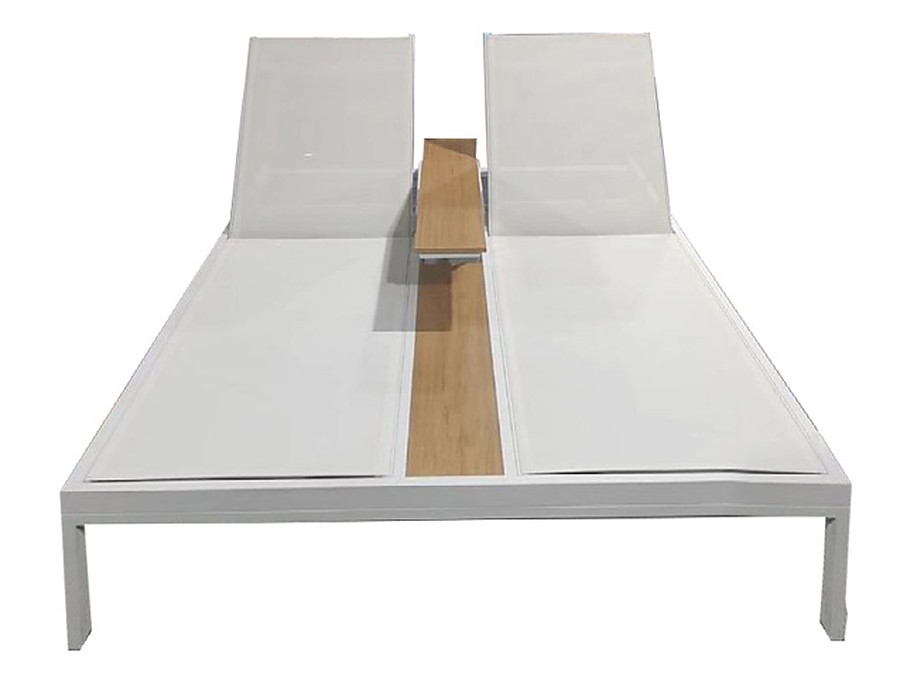 Flat double sun bed with teak arms, T2144