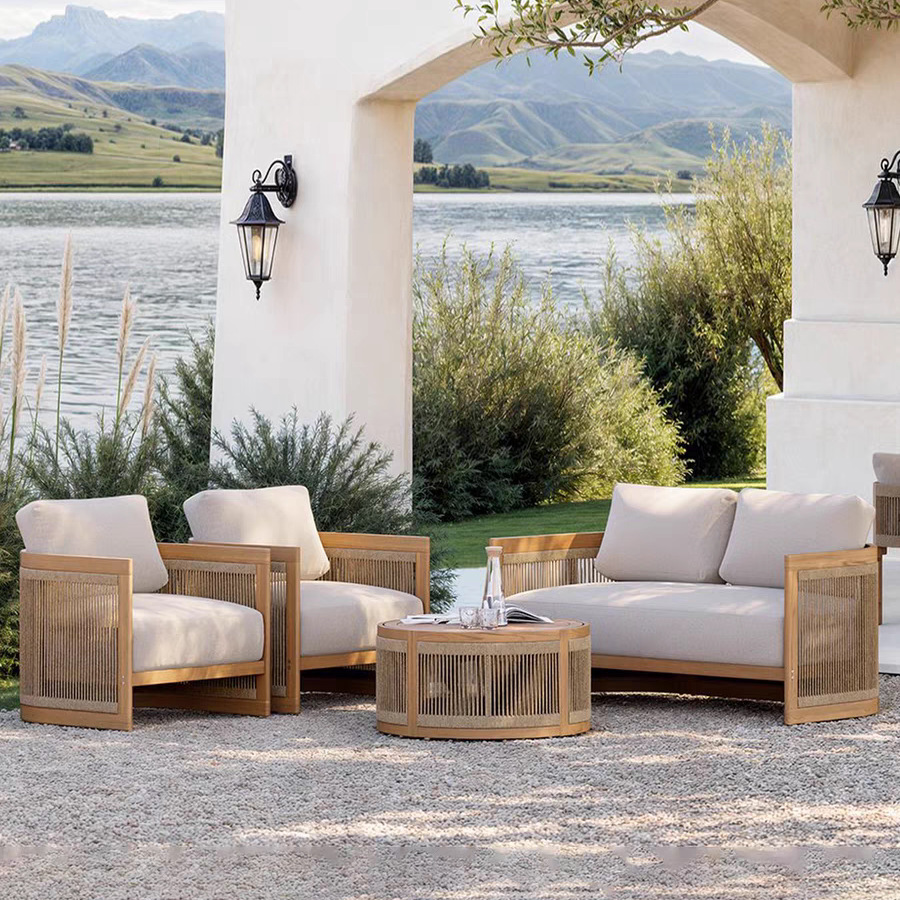 Teak & Rattan Corner Sofa Set