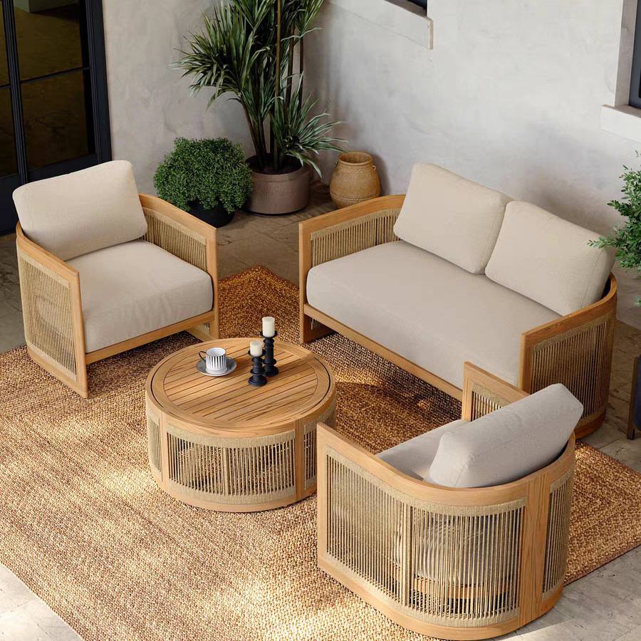 Teak & Rattan Corner Sofa Set — view 3