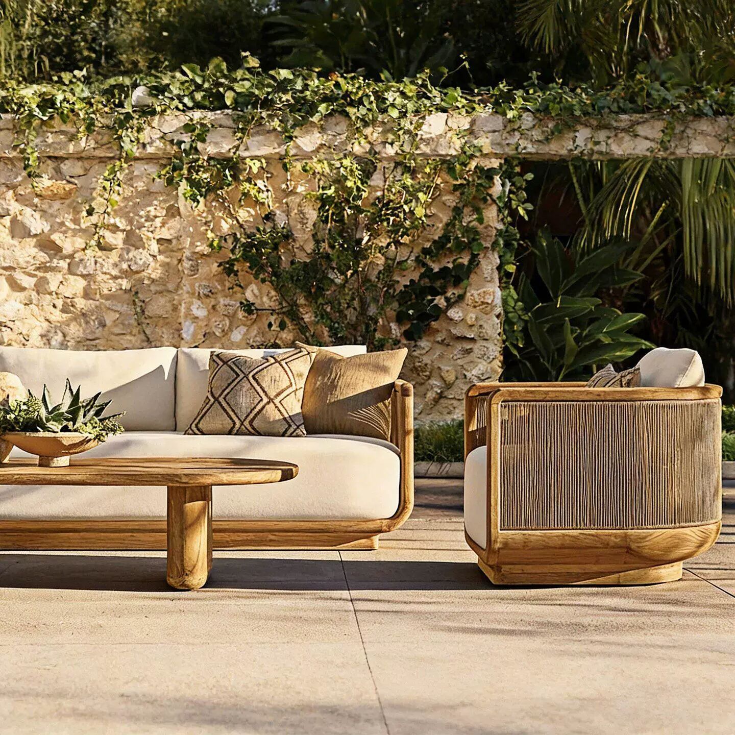 Designer Teak Lounge Chair & Side Table — view 2